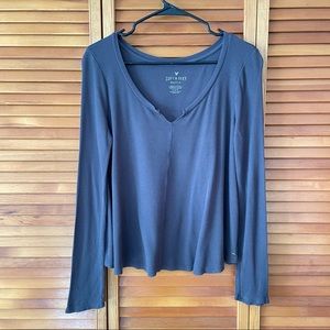 American Eagle - Charcoal Grey Waffle Knit Long Sleeve